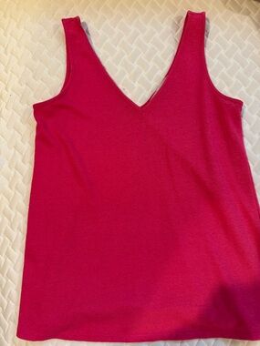 LOFT Bright Pink Sleeveless V neck front and back. Brushed Knit Top